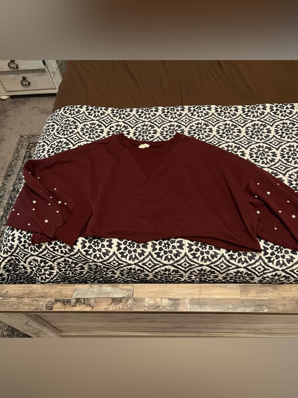 Peach Love California Maroon Ribbed Crewneck